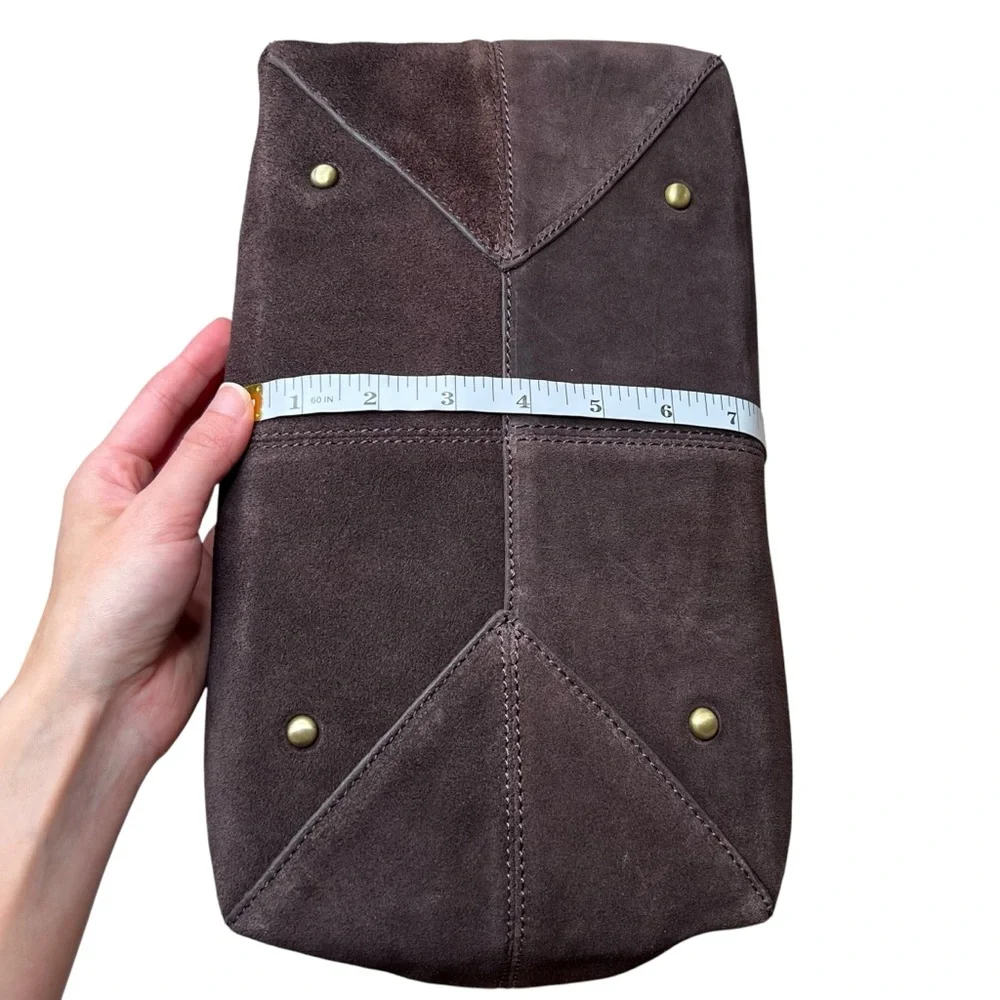 Chocolate Brown 100% Genuine Suede Leather Slouchy Hobo Bag Gold Buckle Strap - Picture 16 of 16